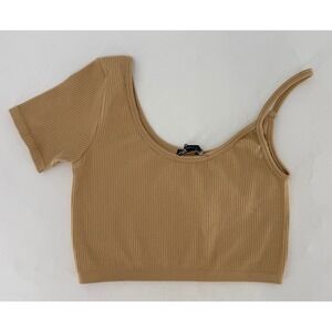 NWT Zara One‎ Shoulder Crop Top Ribbed Knit Stretch Blouse Bodycon Sz M-L Boho
